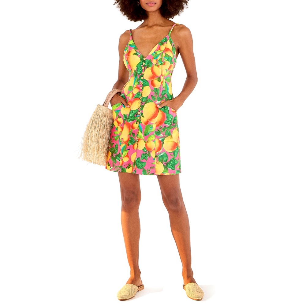 FARM Rio Orange Sunset Linen Mini Dress NWT